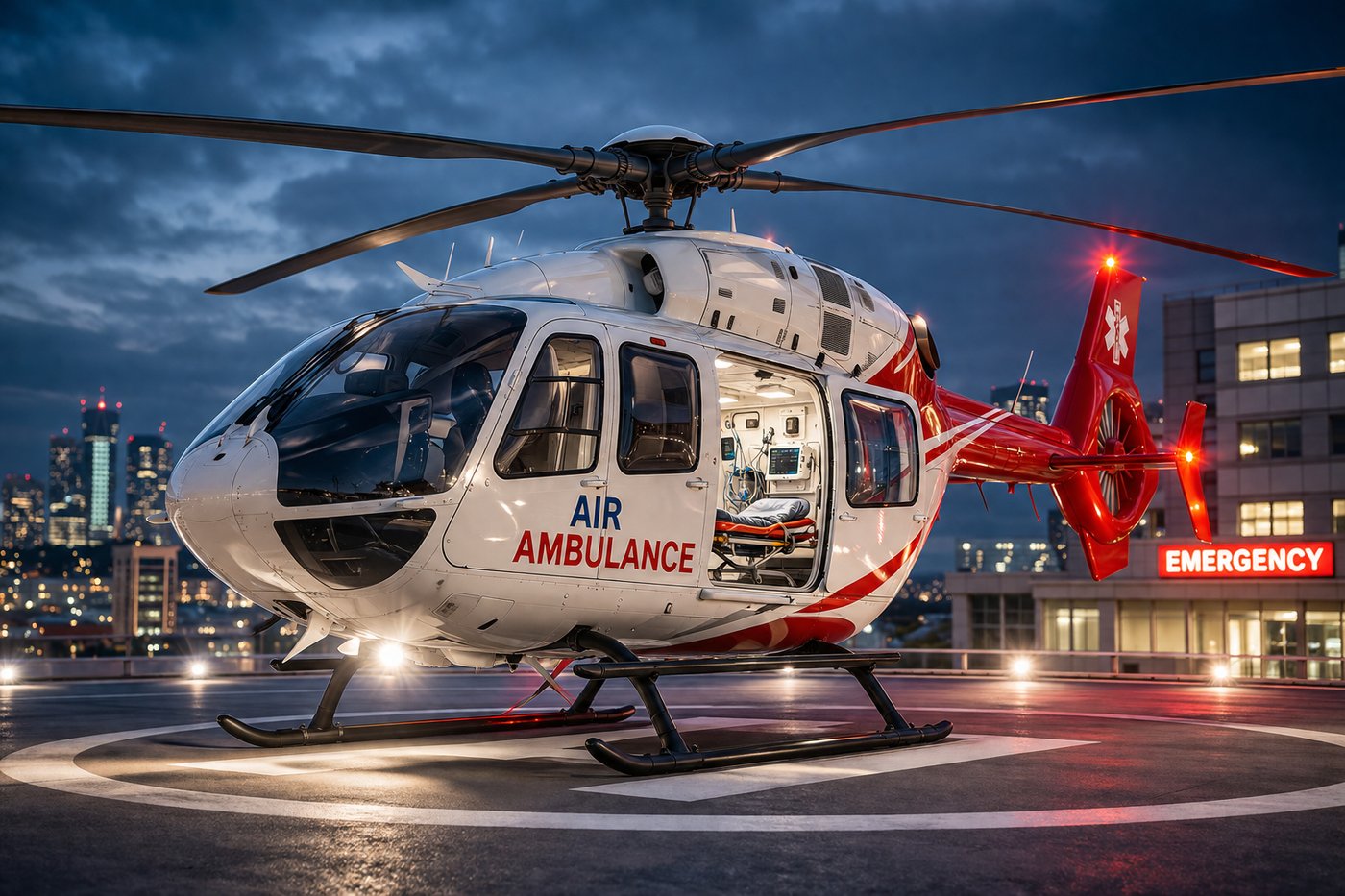 Medical helicopter at emergency helipad